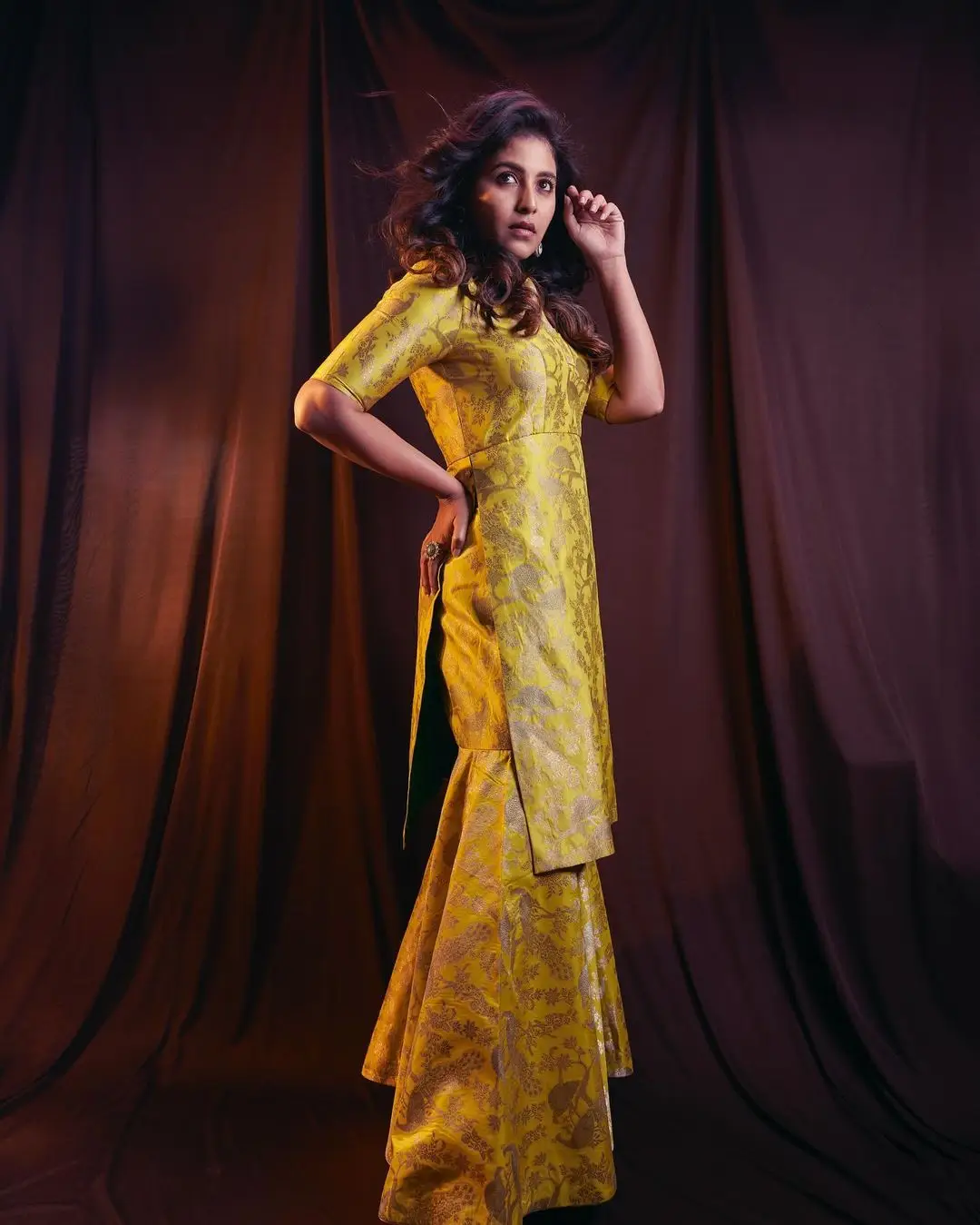 Anjali Wearing Traditional Yellow Gown Pant